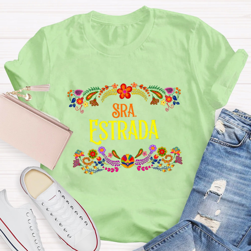 Personalized Name Floral Spanish Teacher T-Shirt