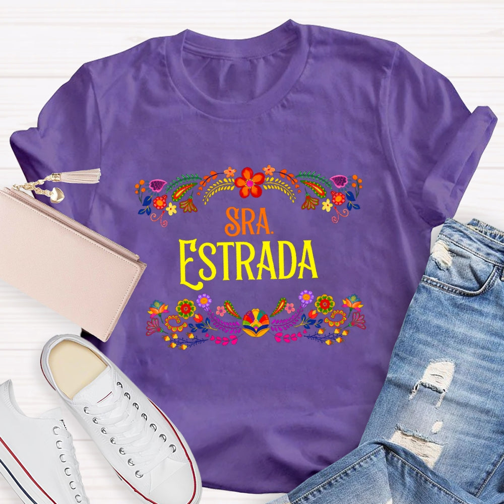 Personalized Name Floral Spanish Teacher T-Shirt