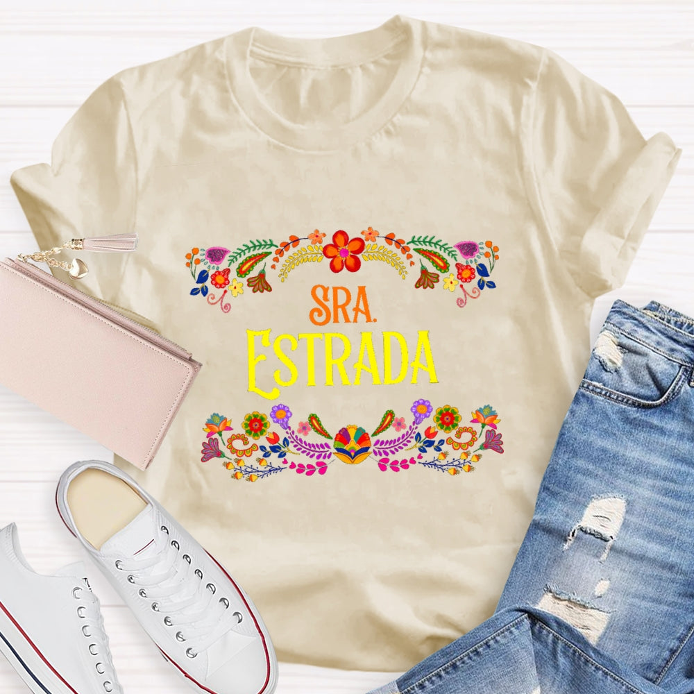 Personalized Name Floral Spanish Teacher T-Shirt
