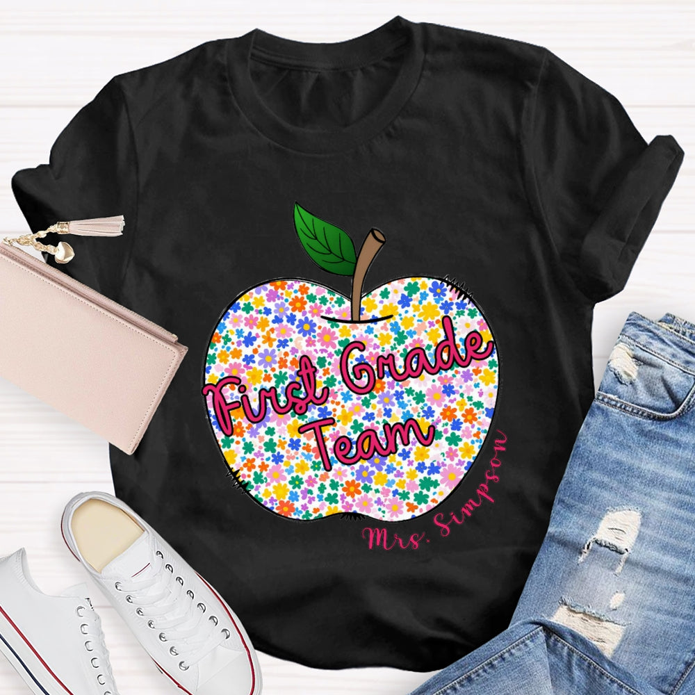 Personalized Grade And Name Floral Apple T-shirt