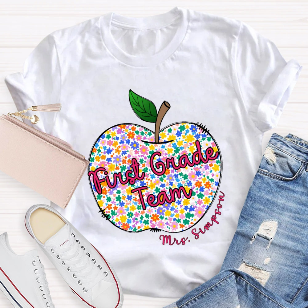 Personalized Grade And Name Floral Apple T-shirt