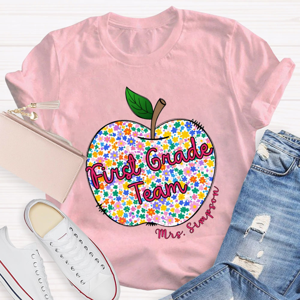 Personalized Grade And Name Floral Apple T-shirt