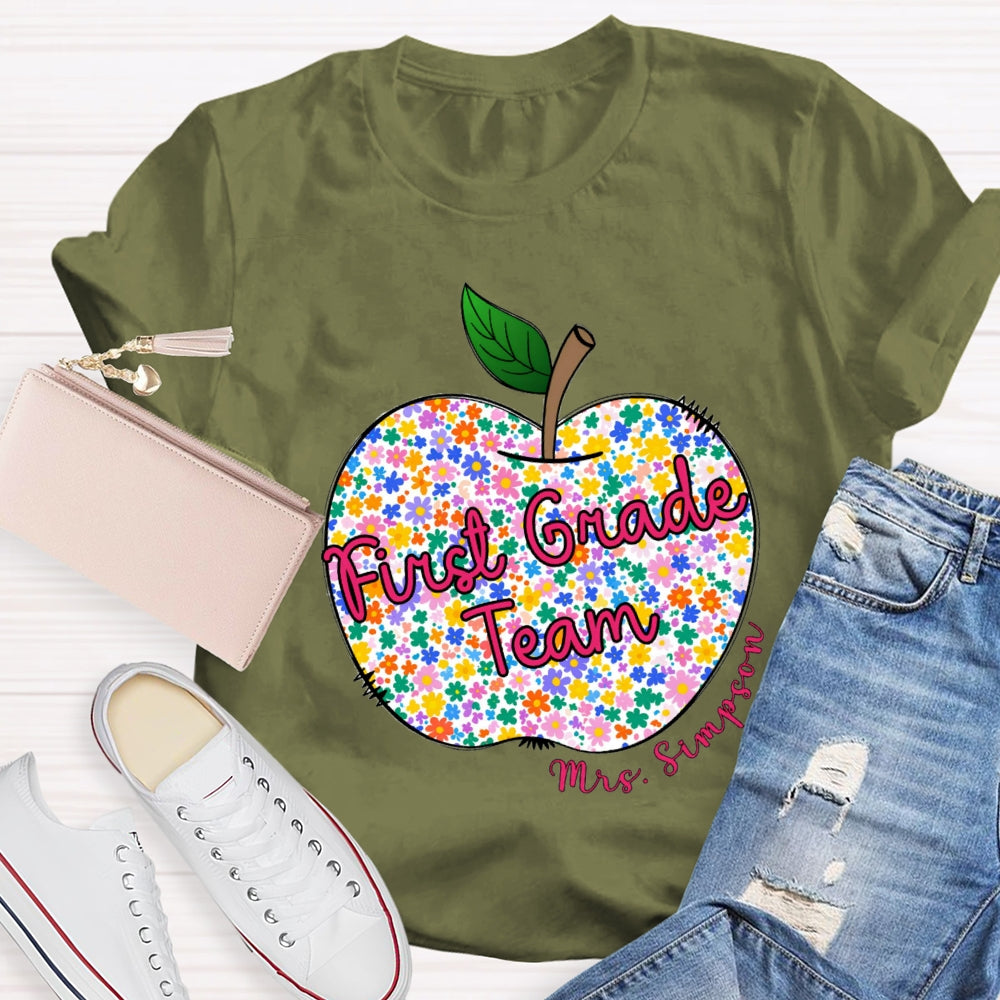 Personalized Grade And Name Floral Apple T-shirt
