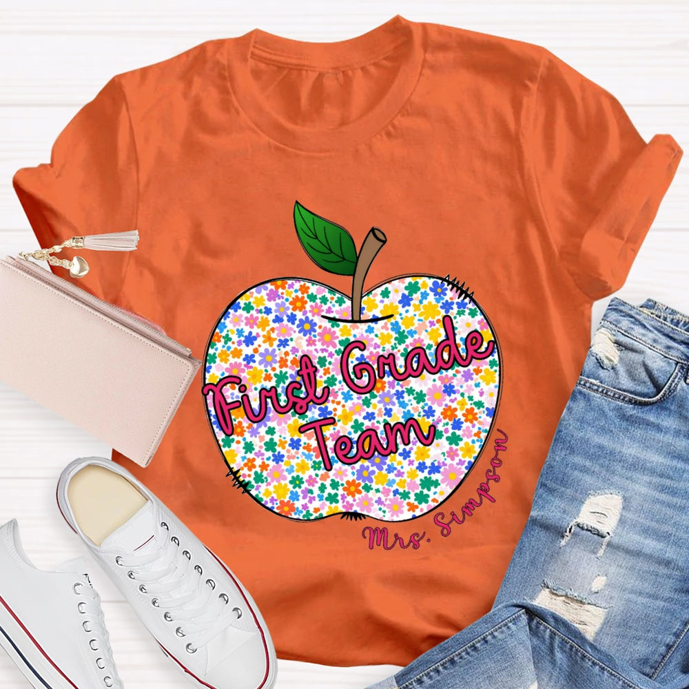 Personalized Grade And Name Floral Apple T-shirt