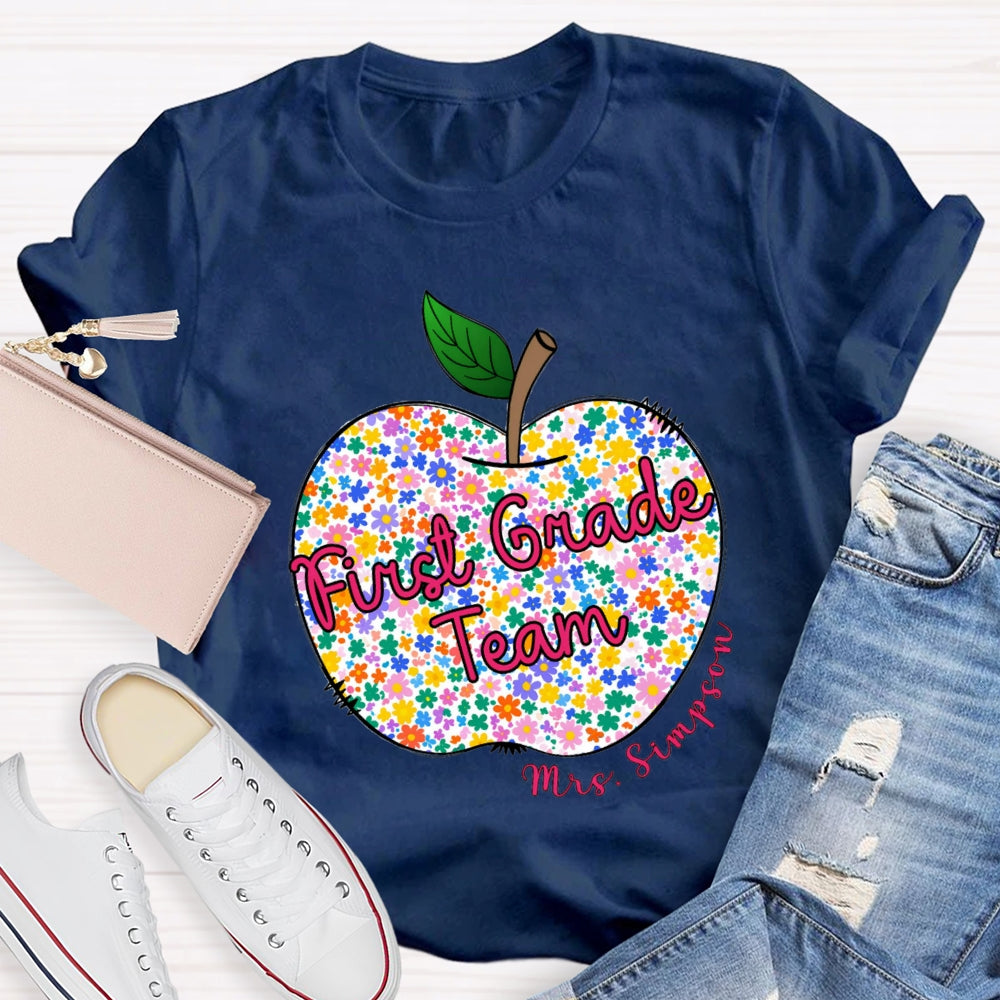 Personalized Grade And Name Floral Apple T-shirt