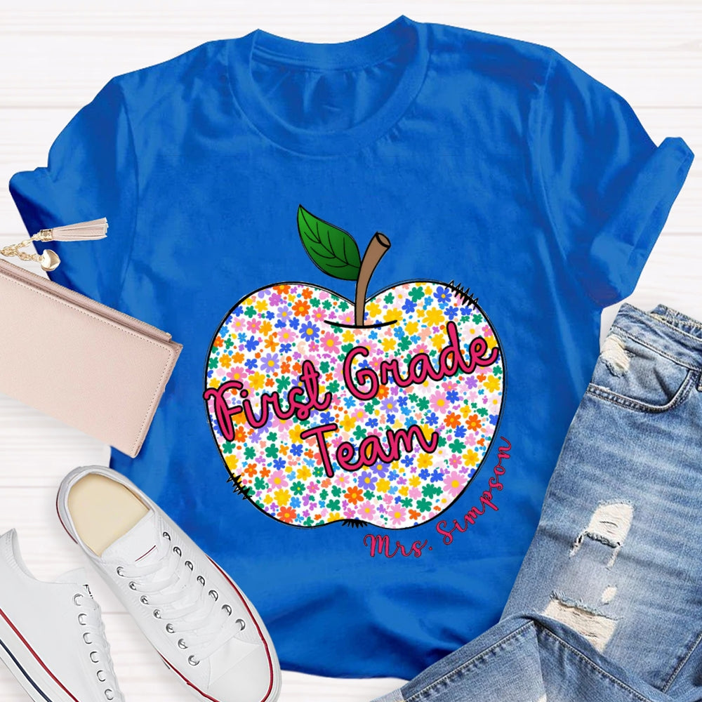 Personalized Grade And Name Floral Apple T-shirt