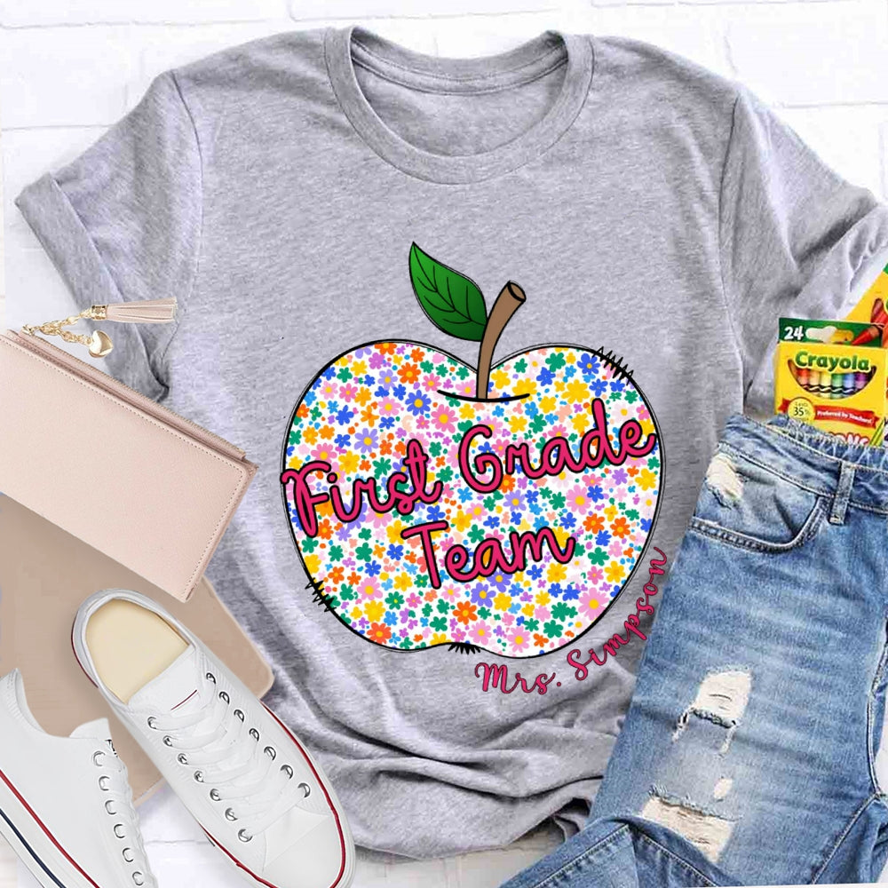 Personalized Grade And Name Floral Apple T-shirt