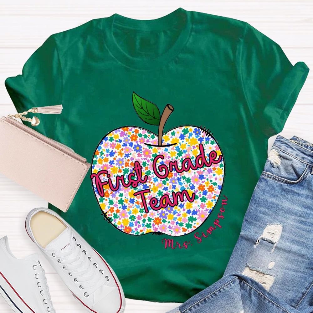 Personalized Grade And Name Floral Apple T-shirt