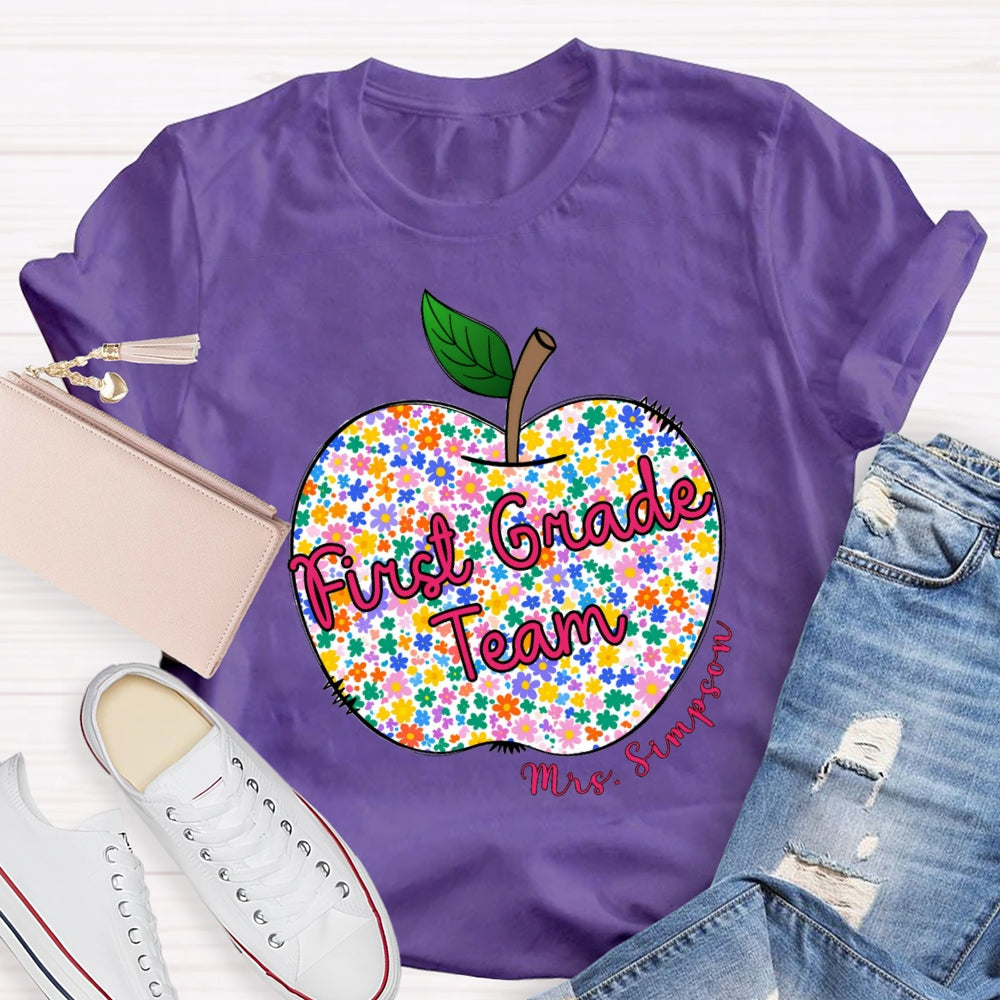 Personalized Grade And Name Floral Apple T-shirt
