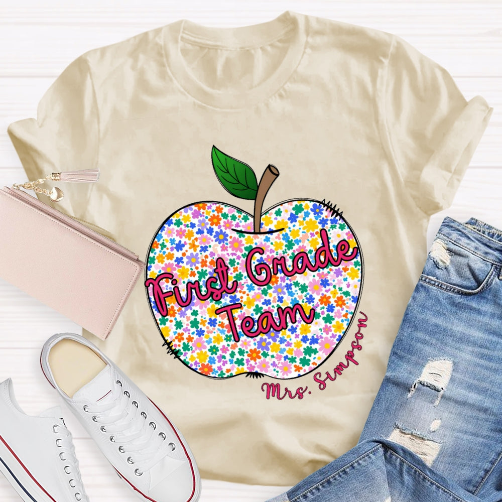 Personalized Grade And Name Floral Apple T-shirt