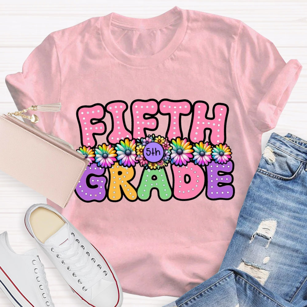 Personalized Grade Floral Pink Letter T-Shirt