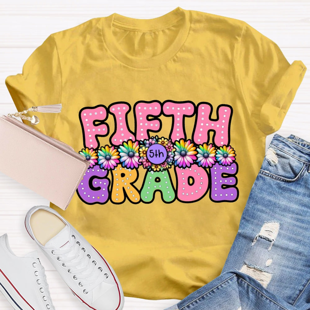 Personalized Grade Floral Pink Letter T-Shirt