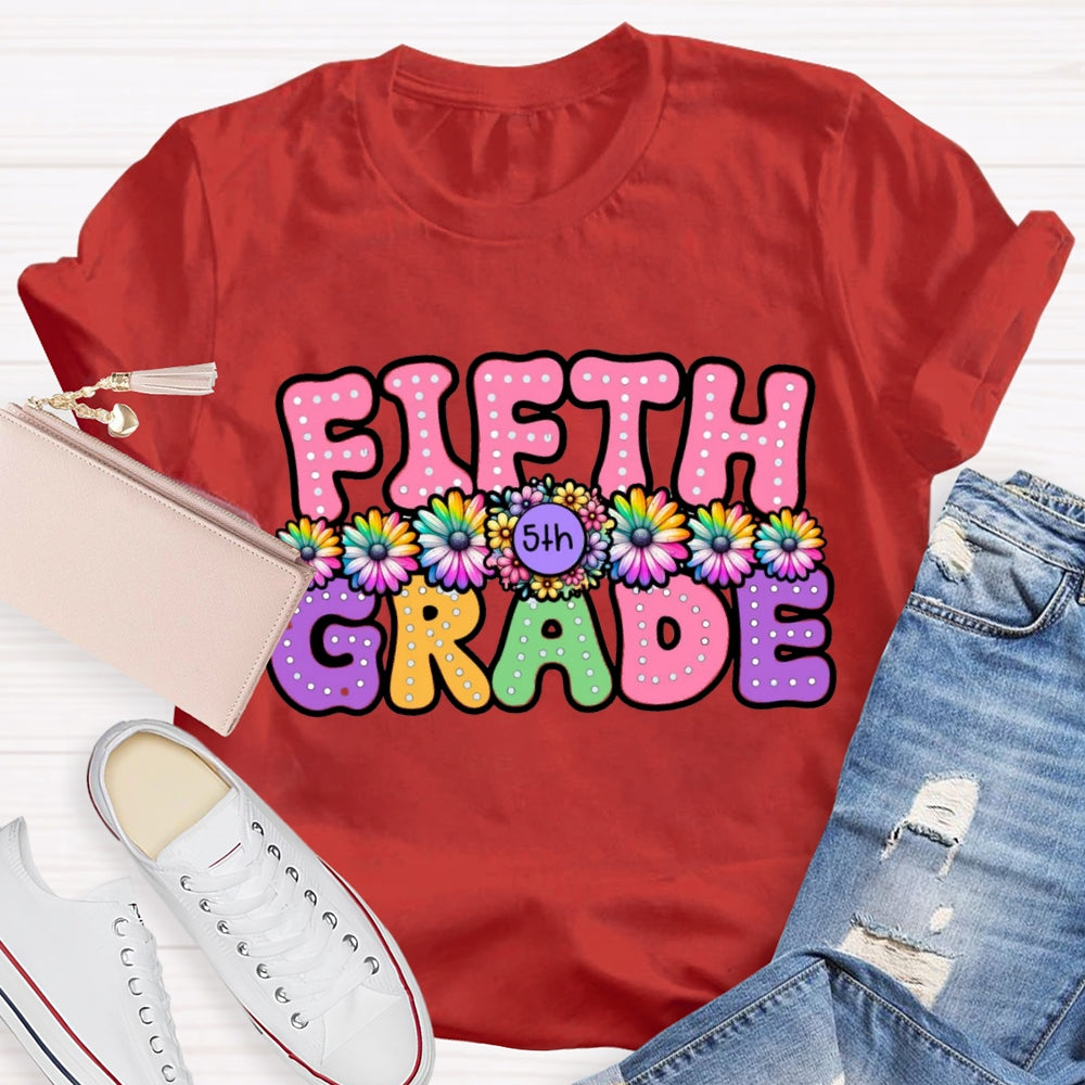 Personalized Grade Floral Pink Letter T-Shirt
