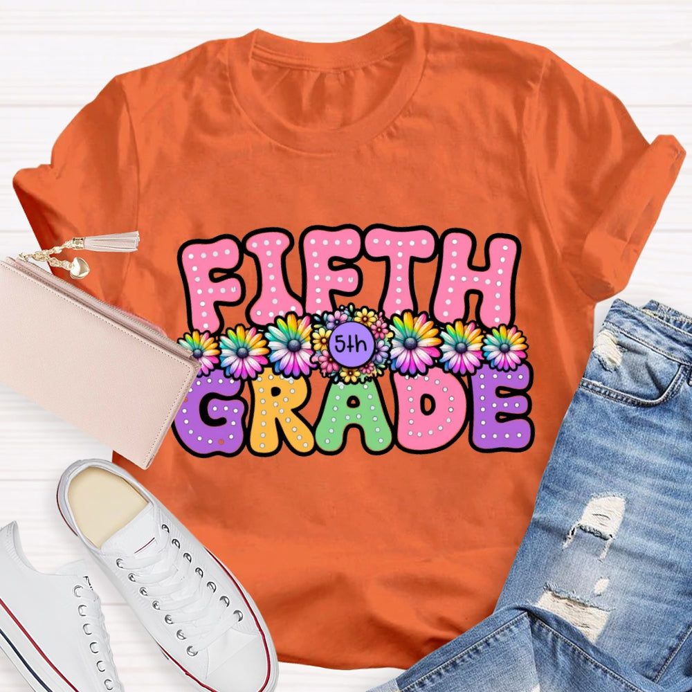 Personalized Grade Floral Pink Letter T-Shirt