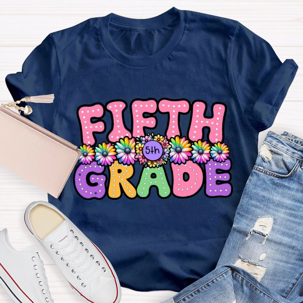 Personalized Grade Floral Pink Letter T-Shirt
