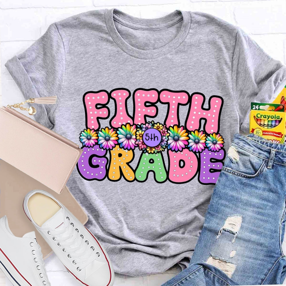 Personalized Grade Floral Pink Letter T-Shirt