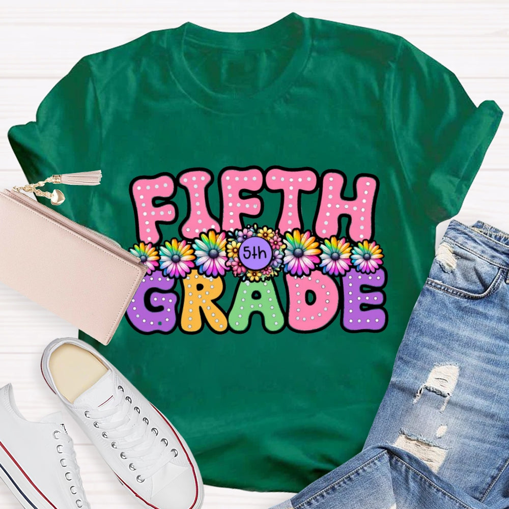 Personalized Grade Floral Pink Letter T-Shirt