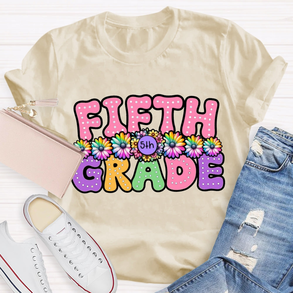 Personalized Grade Floral Pink Letter T-Shirt