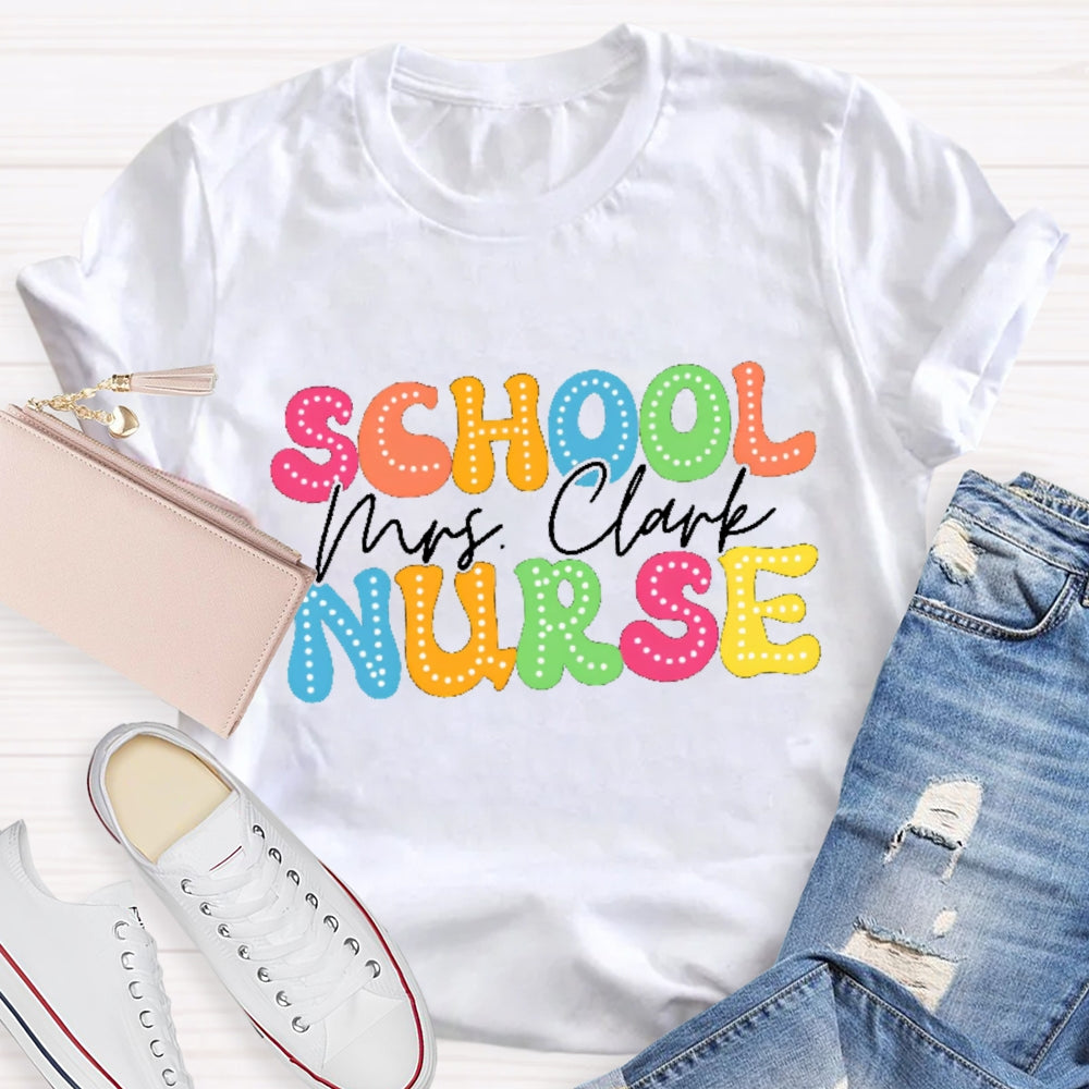 Personalized School Nurse Name Colorful Cartoon Letters T-shirt