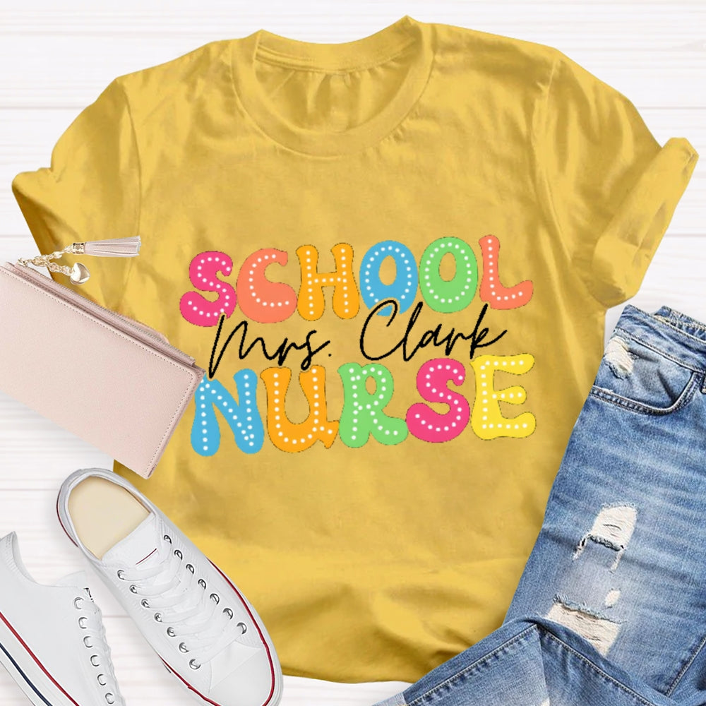 Personalized School Nurse Name Colorful Cartoon Letters T-shirt