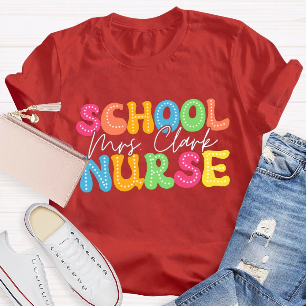 Personalized School Nurse Name Colorful Cartoon Letters T-shirt
