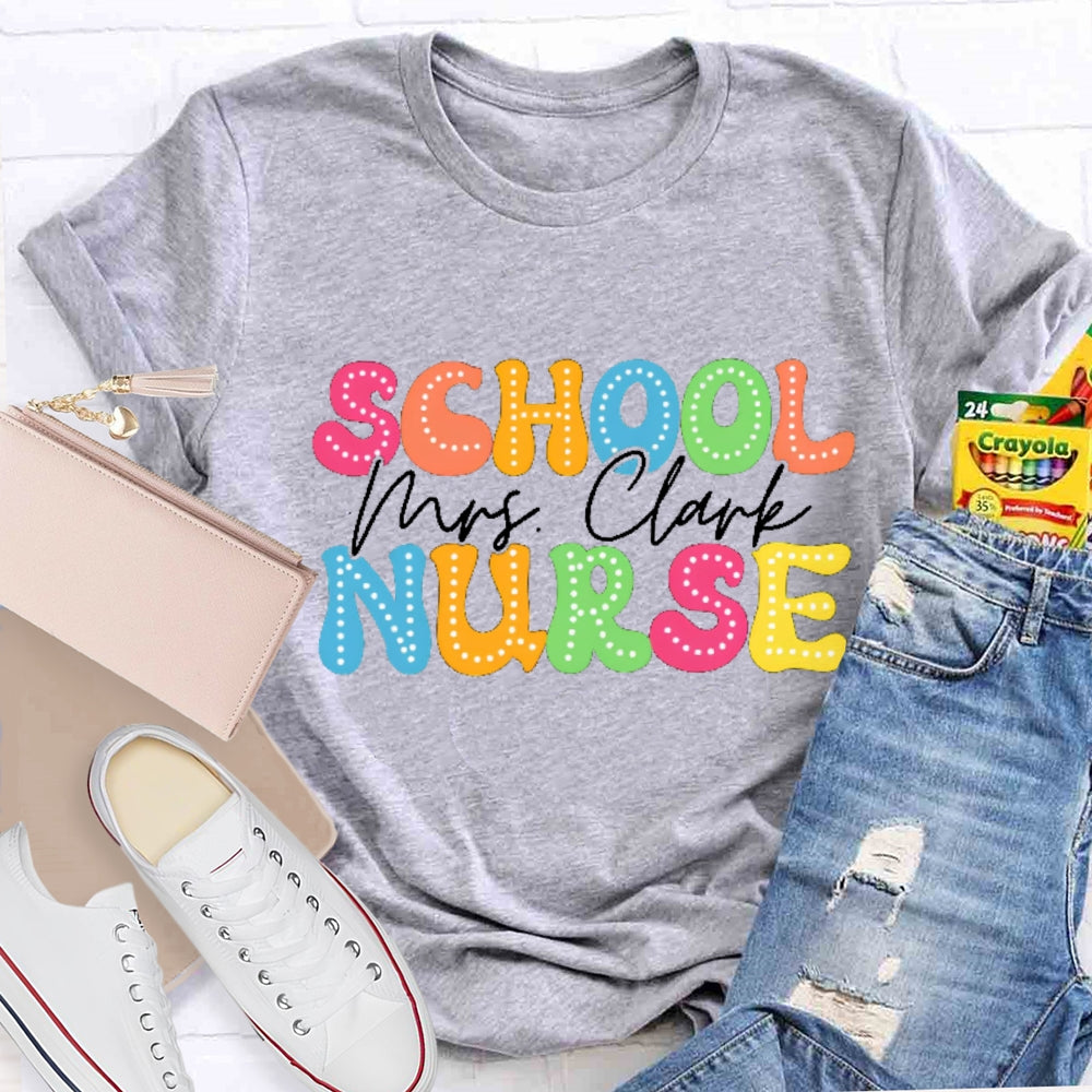 Personalized School Nurse Name Colorful Cartoon Letters T-shirt