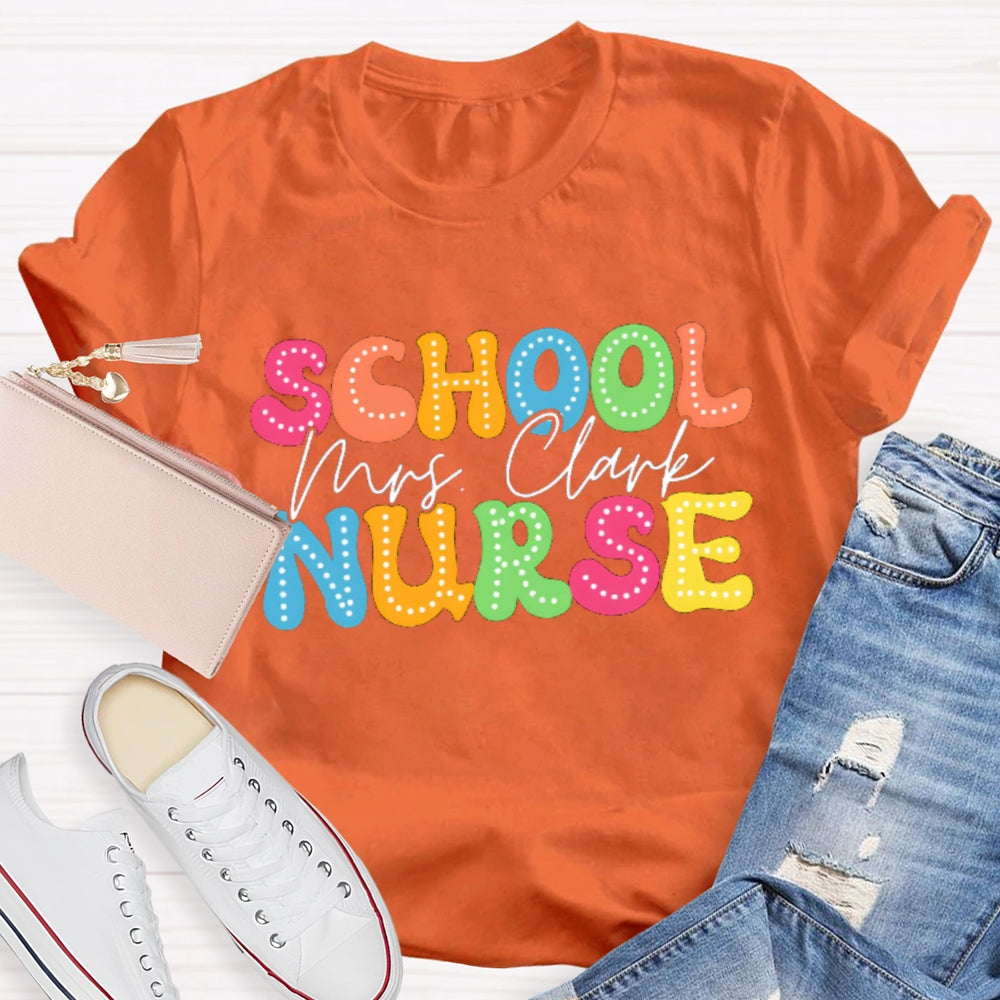 Personalized School Nurse Name Colorful Cartoon Letters T-shirt