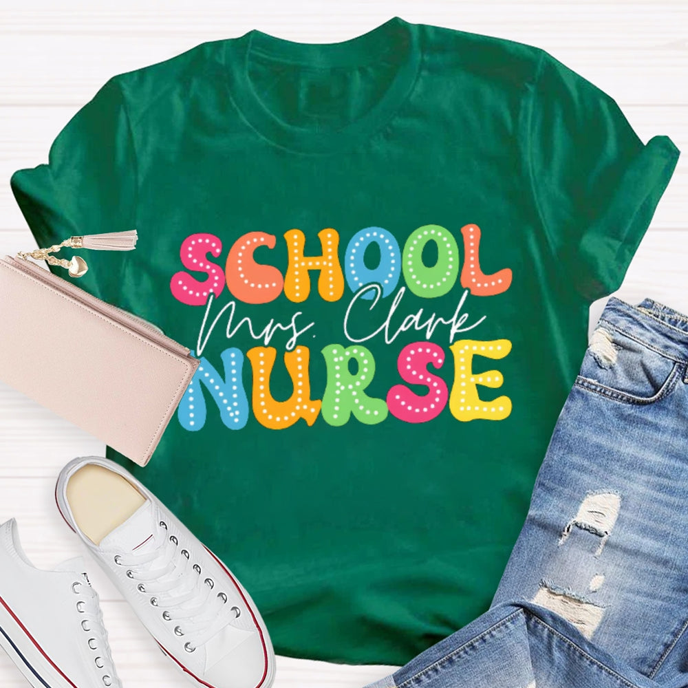 Personalized School Nurse Name Colorful Cartoon Letters T-shirt