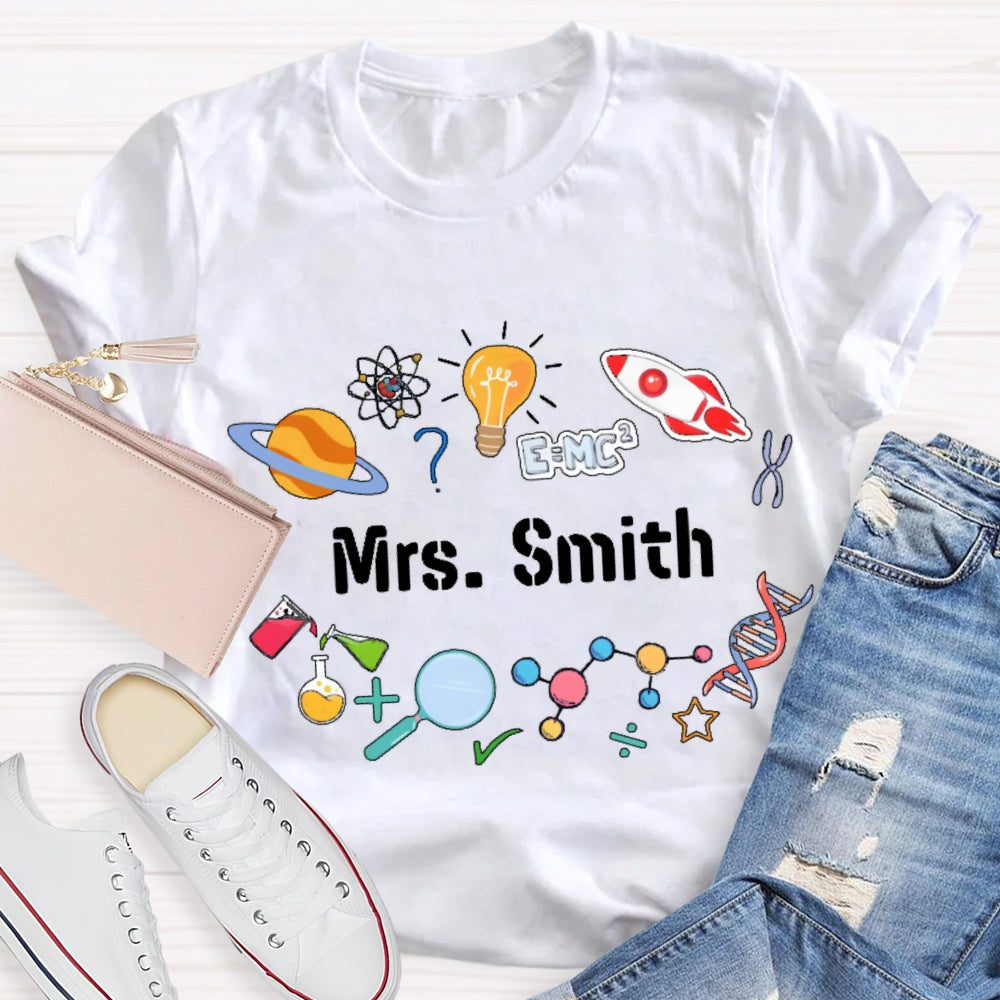 Personalized Science Teacher Name Cartoon T-shirt