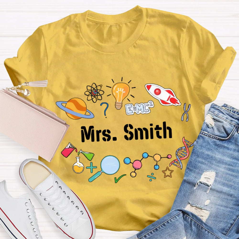 Personalized Science Teacher Name Cartoon T-shirt