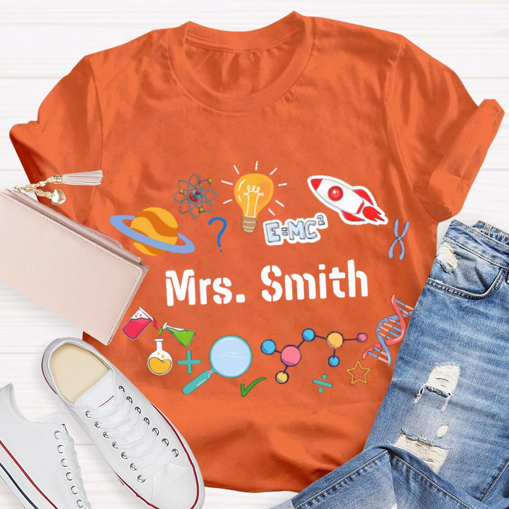 Personalized Science Teacher Name Cartoon T-shirt