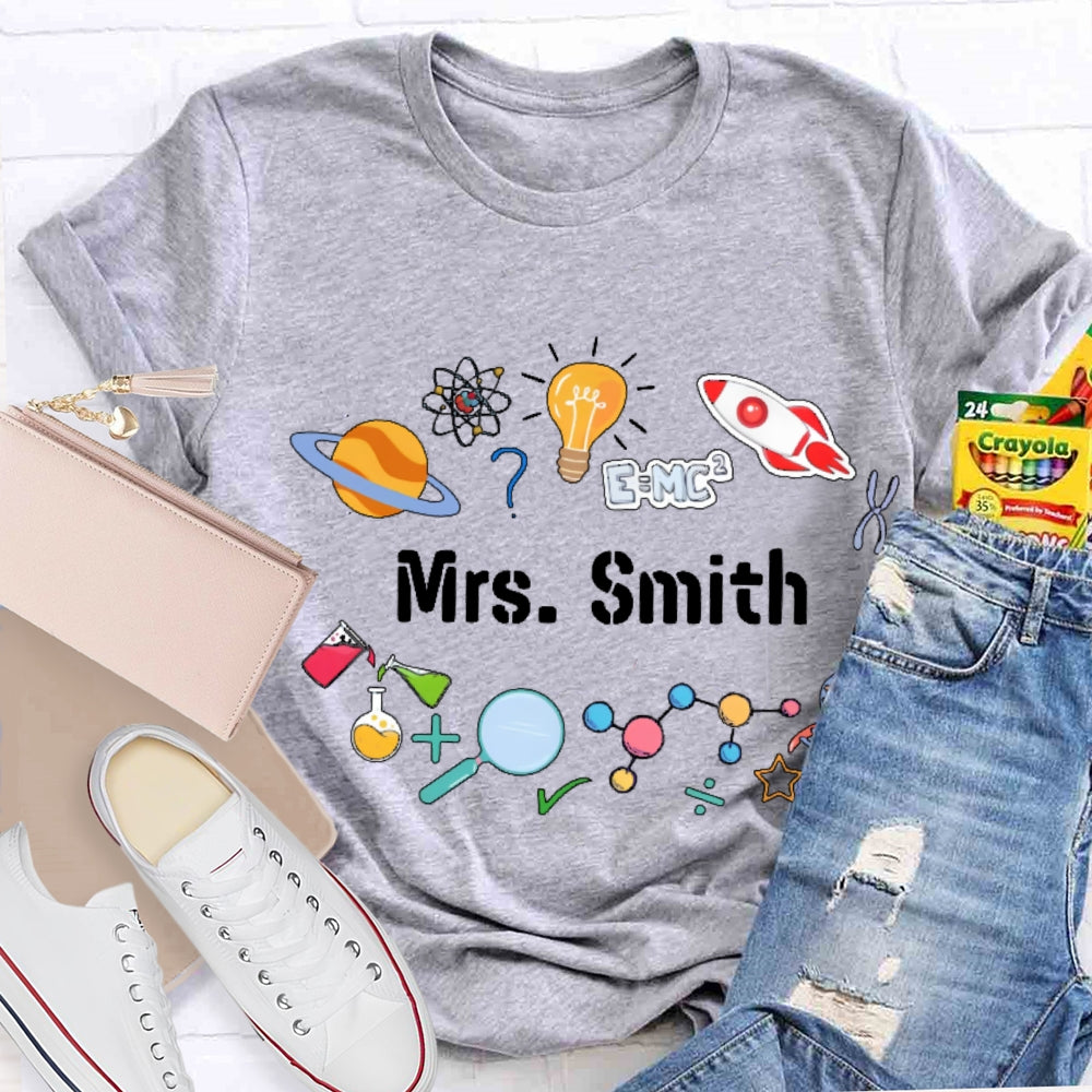 Personalized Science Teacher Name Cartoon T-shirt