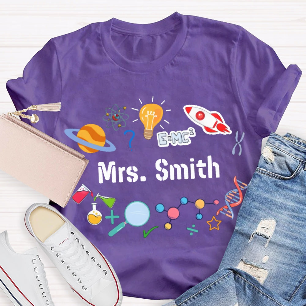 Personalized Science Teacher Name Cartoon T-shirt