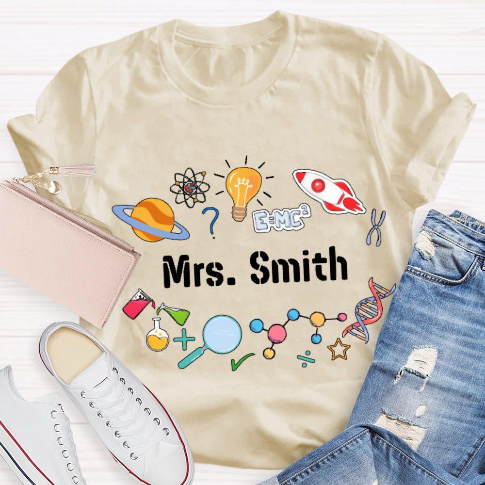 Personalized Science Teacher Name Cartoon T-shirt