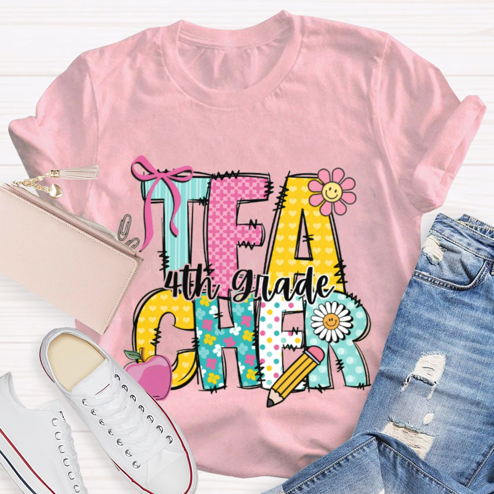 Personalized Grade Teacher Cartoon Letters T-shirt