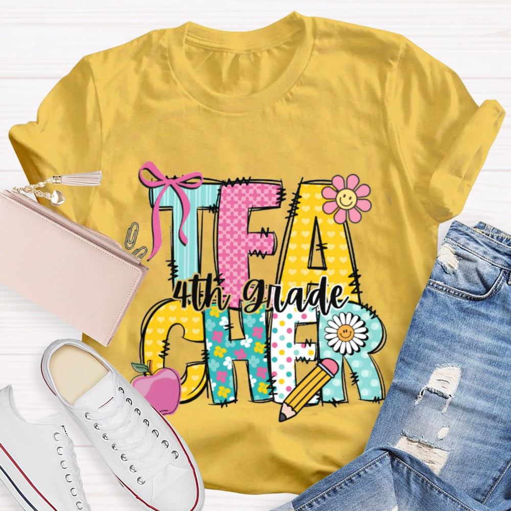 Personalized Grade Teacher Cartoon Letters T-shirt