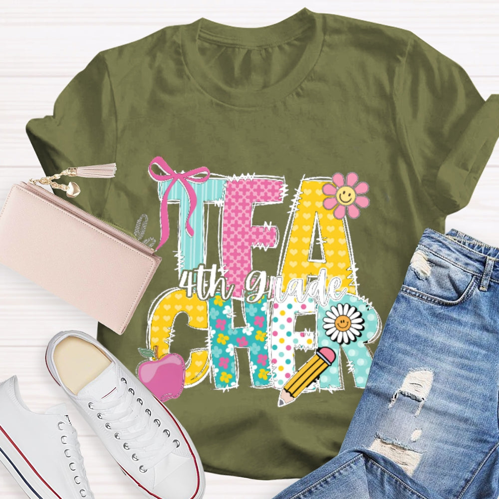 Personalized Grade Teacher Cartoon Letters T-shirt
