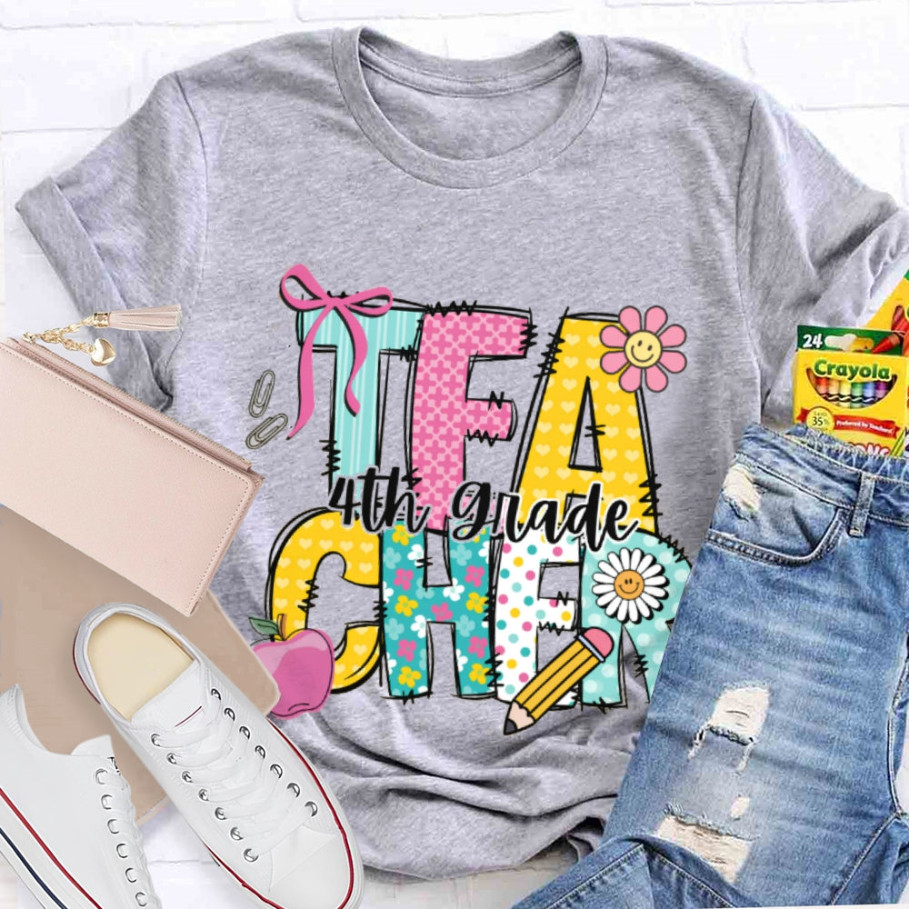 Personalized Grade Teacher Cartoon Letters T-shirt