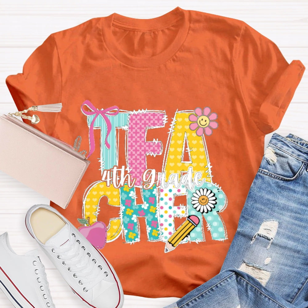 Personalized Grade Teacher Cartoon Letters T-shirt