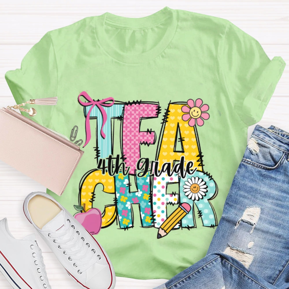 Personalized Grade Teacher Cartoon Letters T-shirt