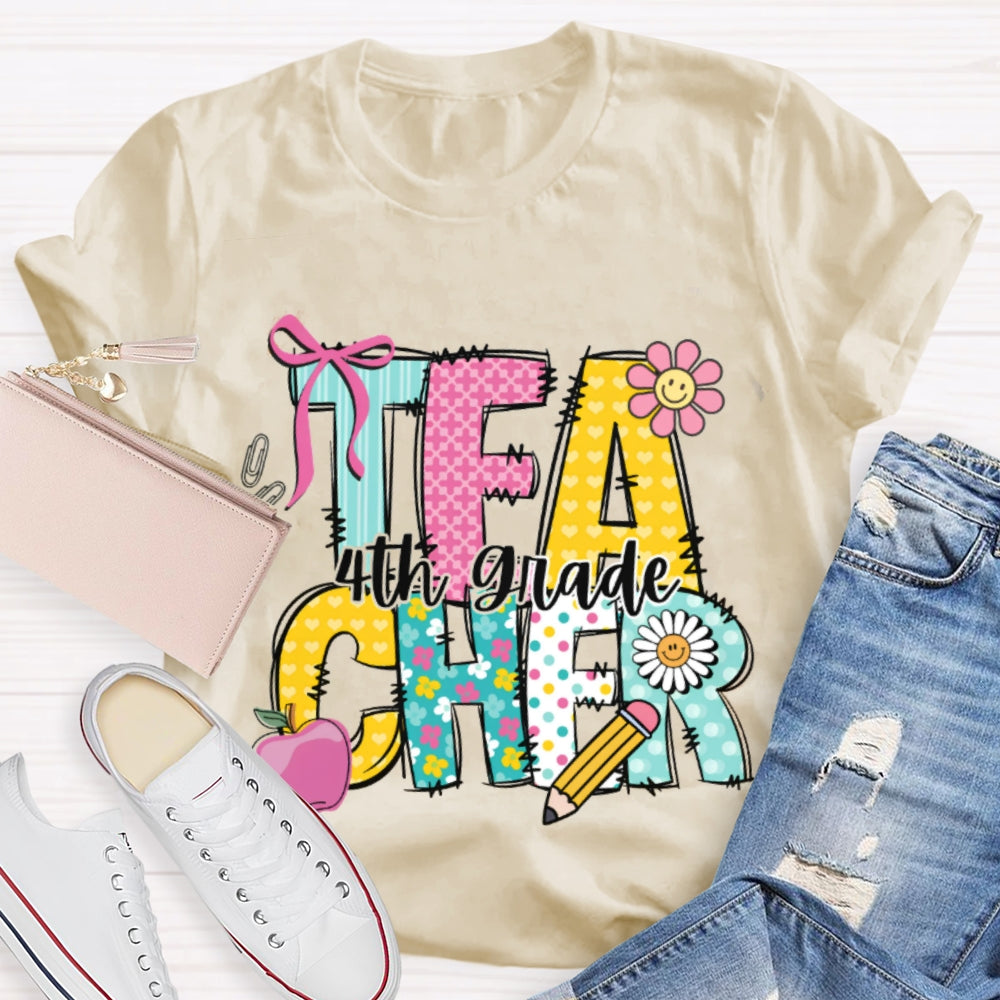 Personalized Grade Teacher Cartoon Letters T-shirt