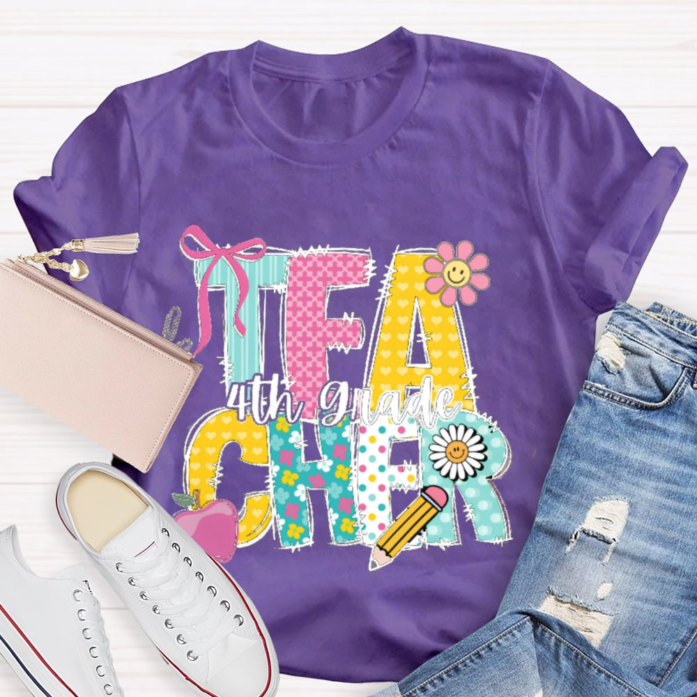 Personalized Grade Teacher Cartoon Letters T-shirt