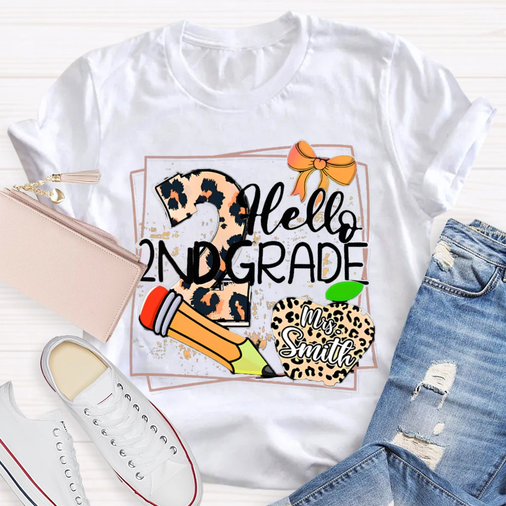 Personalized Grade And Name Leopard Print Apple Pencil T-Shirt