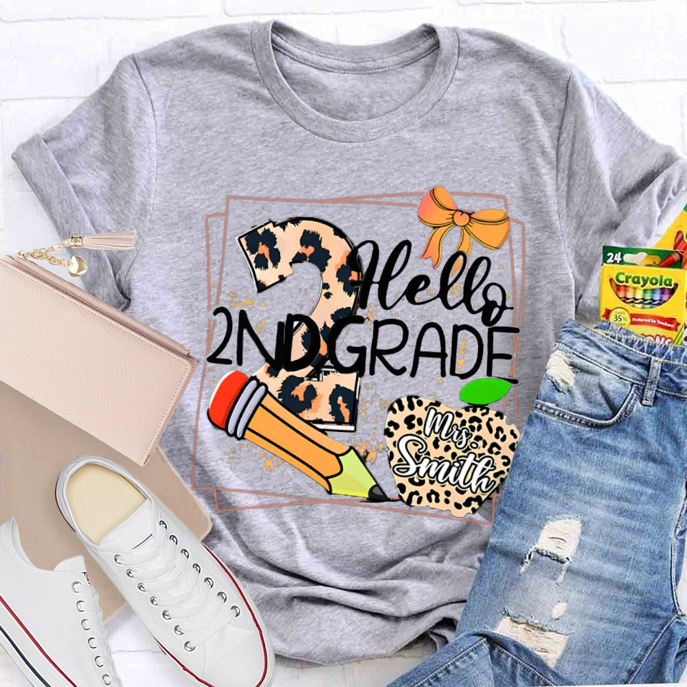 Personalized Grade And Name Leopard Print Apple Pencil T-Shirt