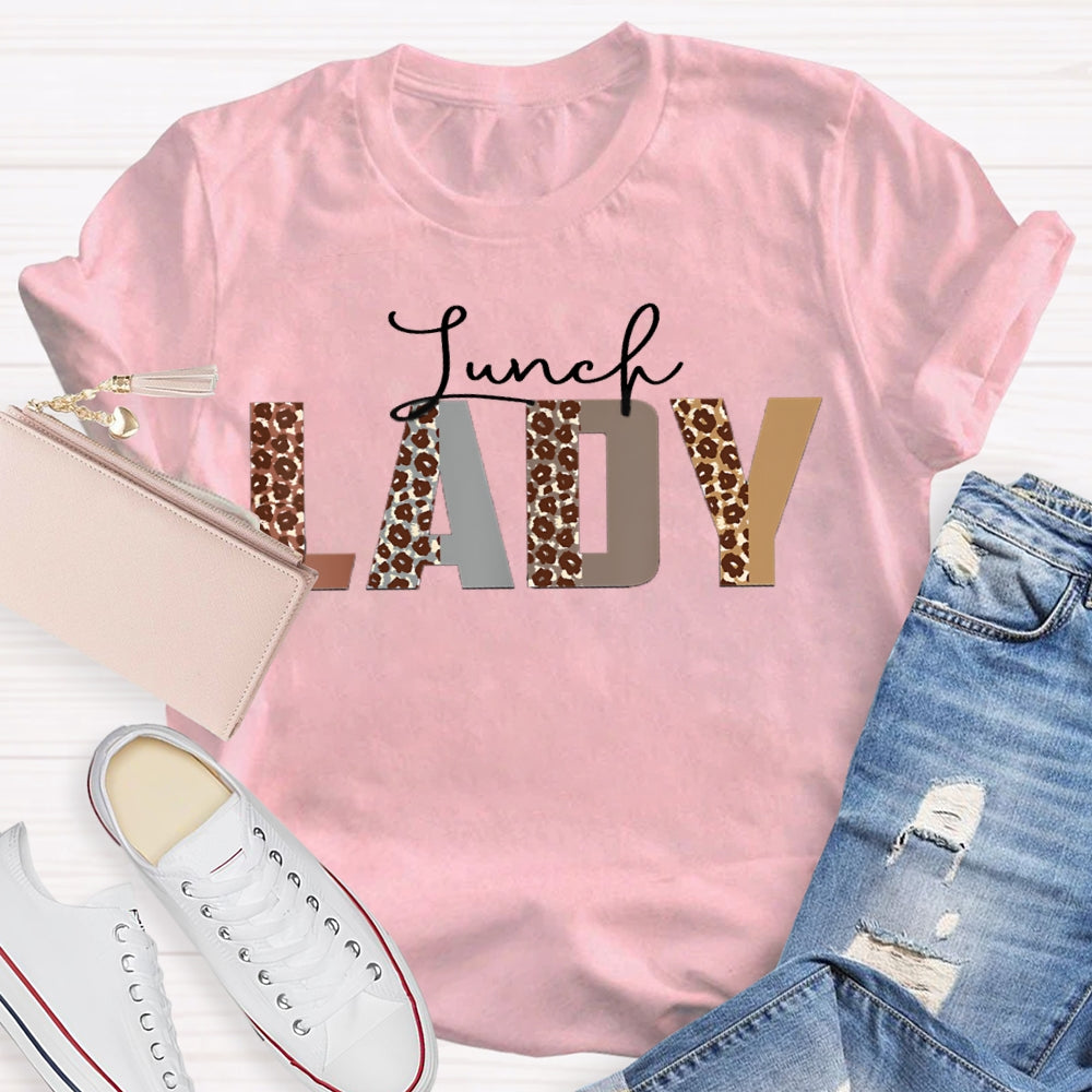 Lunch Lady Leopard Letter Print T-shirt
