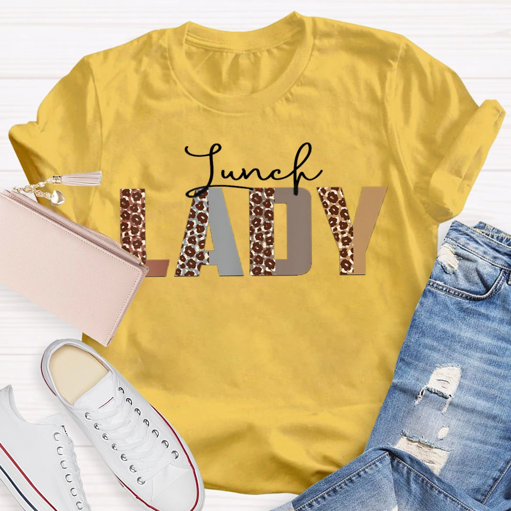 Lunch Lady Leopard Letter Print T-shirt
