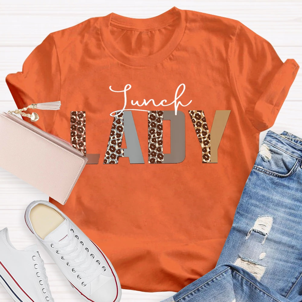 Lunch Lady Leopard Letter Print T-shirt