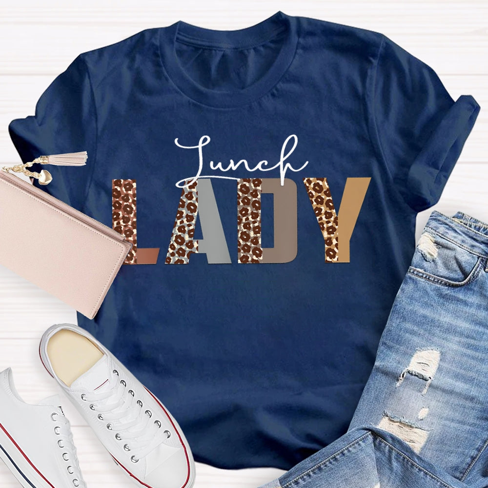 Lunch Lady Leopard Letter Print T-shirt