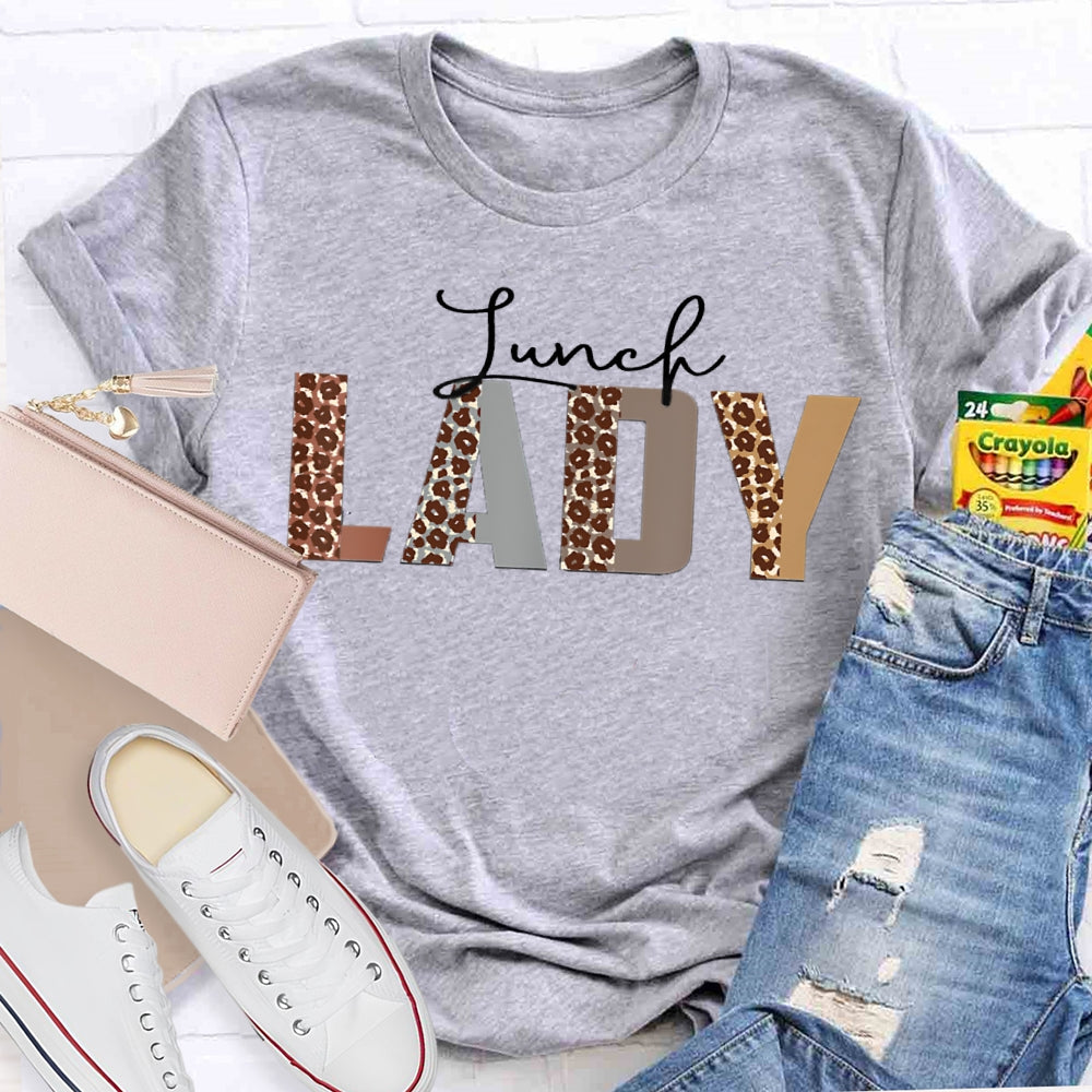 Lunch Lady Leopard Letter Print T-shirt