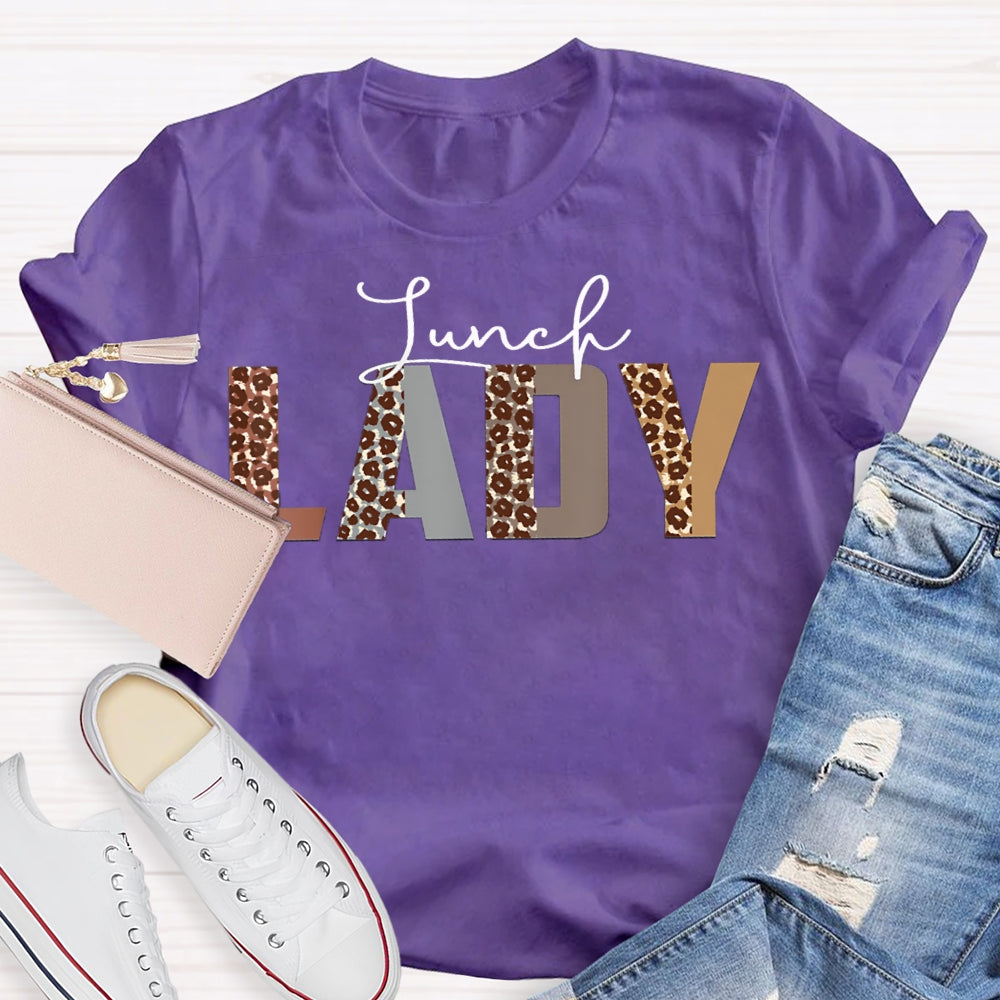 Lunch Lady Leopard Letter Print T-shirt